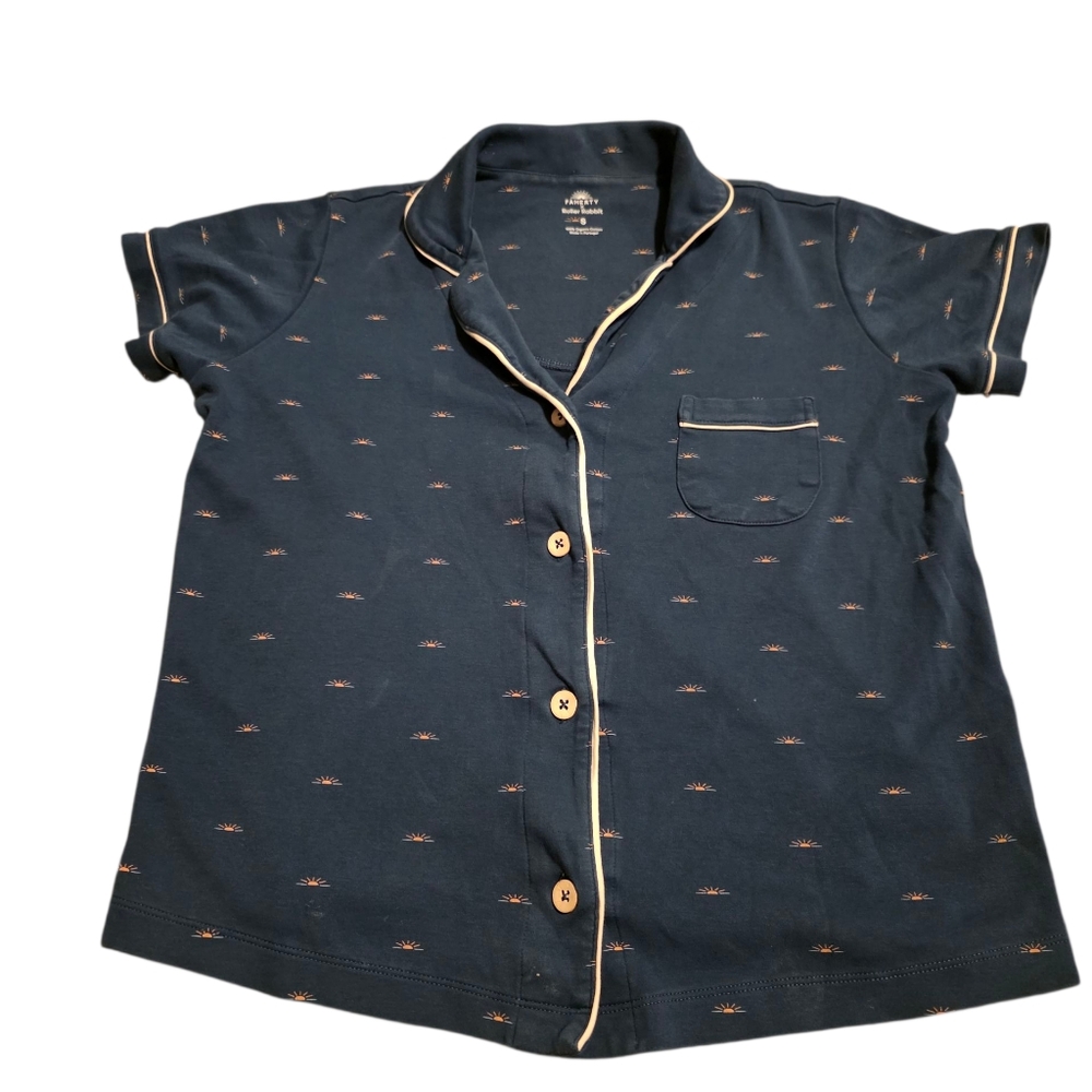 Faherty × Roller Rabbit Blue Sunrise Button Up Organic Cotton Pajama Top Size S